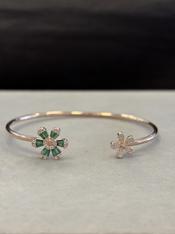 Silver green crystal flower with rosegold finish