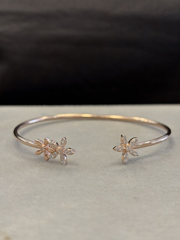 Silver bloom flower kada with rosegold finish