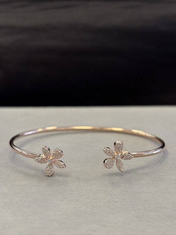 Silver double flower kada with rosegold finish