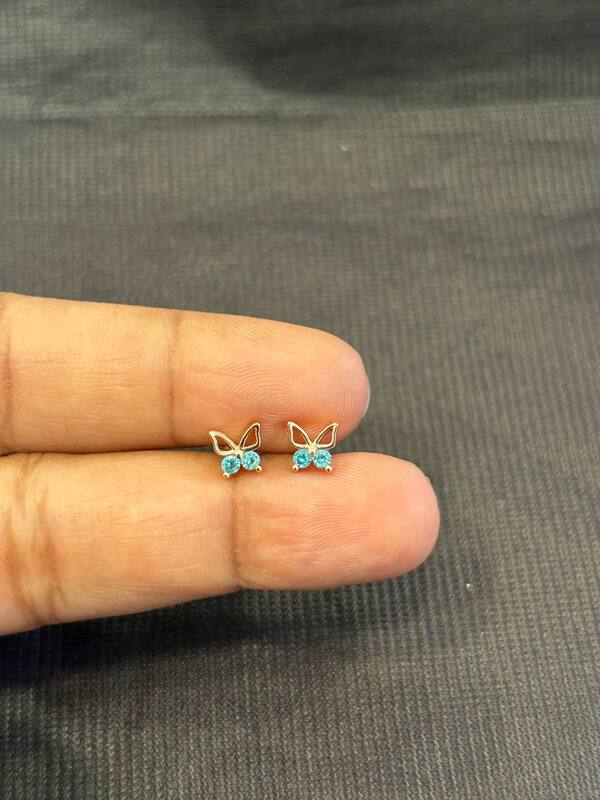 Silver D blue second stud with rosegold finish