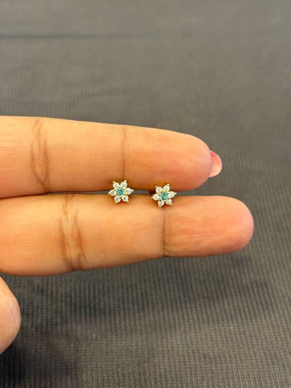 Silver blue nakshtra second stud with gold finish