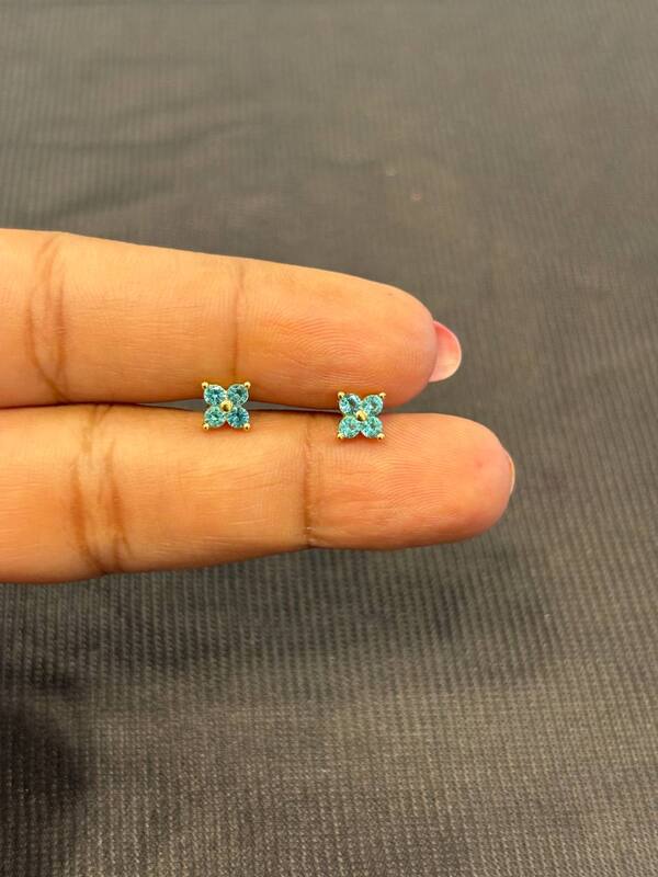 Silver blue naksthra second stud with gold finish