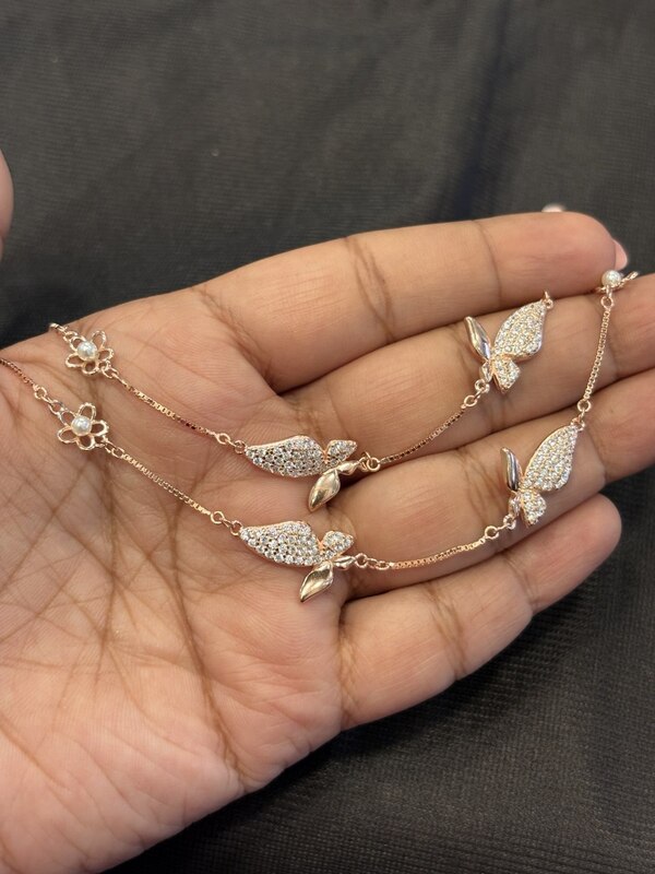 Silver buterfly anklet with rosegold finish