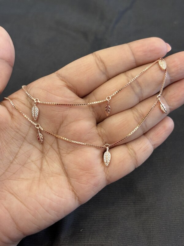 Silver leaf1 anklet with rosegold finish