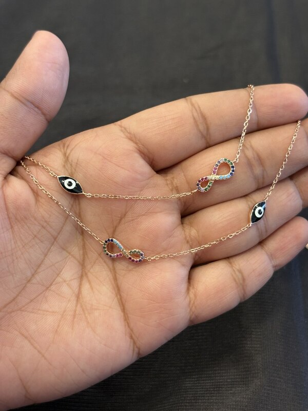 Silver infinity evil eye anklet with rosegold finish