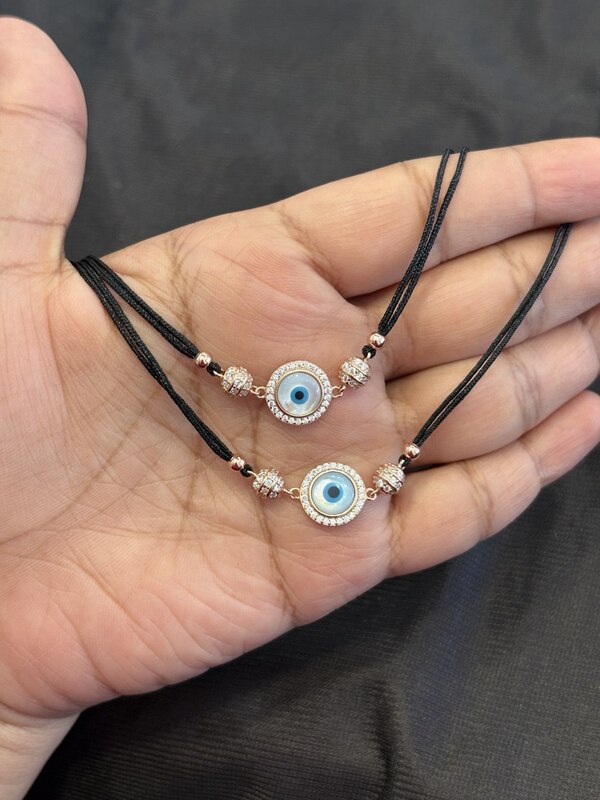 Silver evil eye black anklet with rosegold finish
