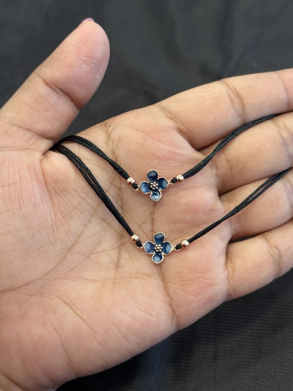 Silver blue flower anklet with rosegold finish