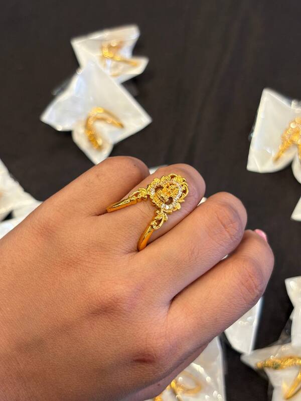 Silver full stone lakshmi vangi ring with gold finish