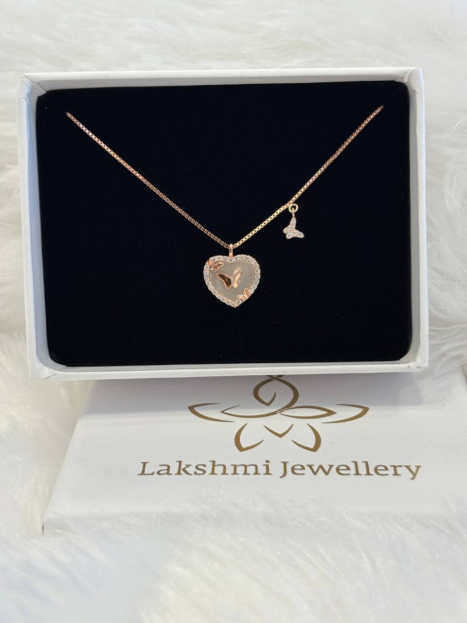 Silver papillon heart chain with rosegold finish