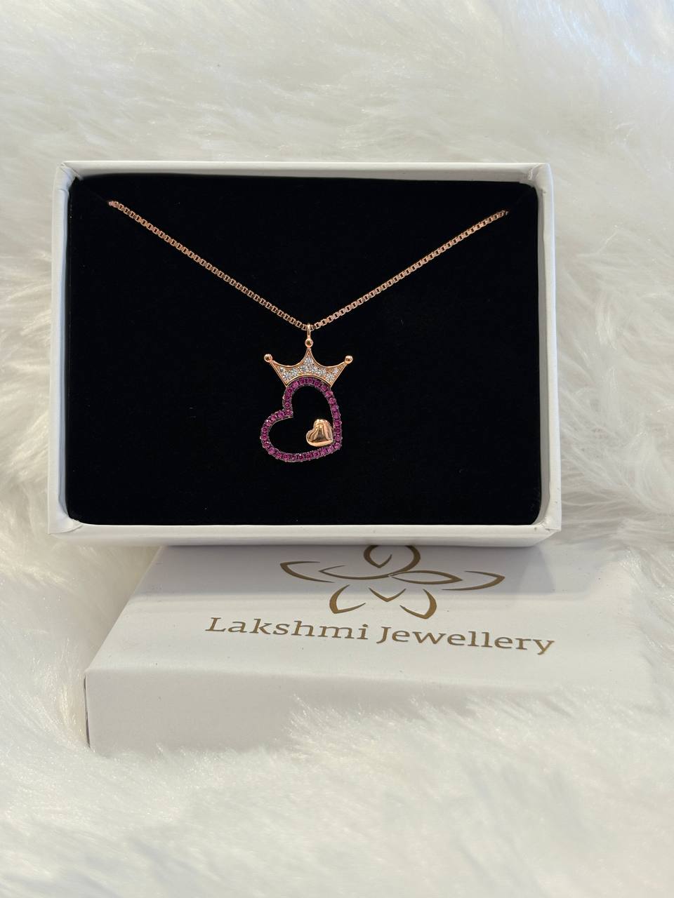 Silver loyal heart pink chain with rosegolds finish